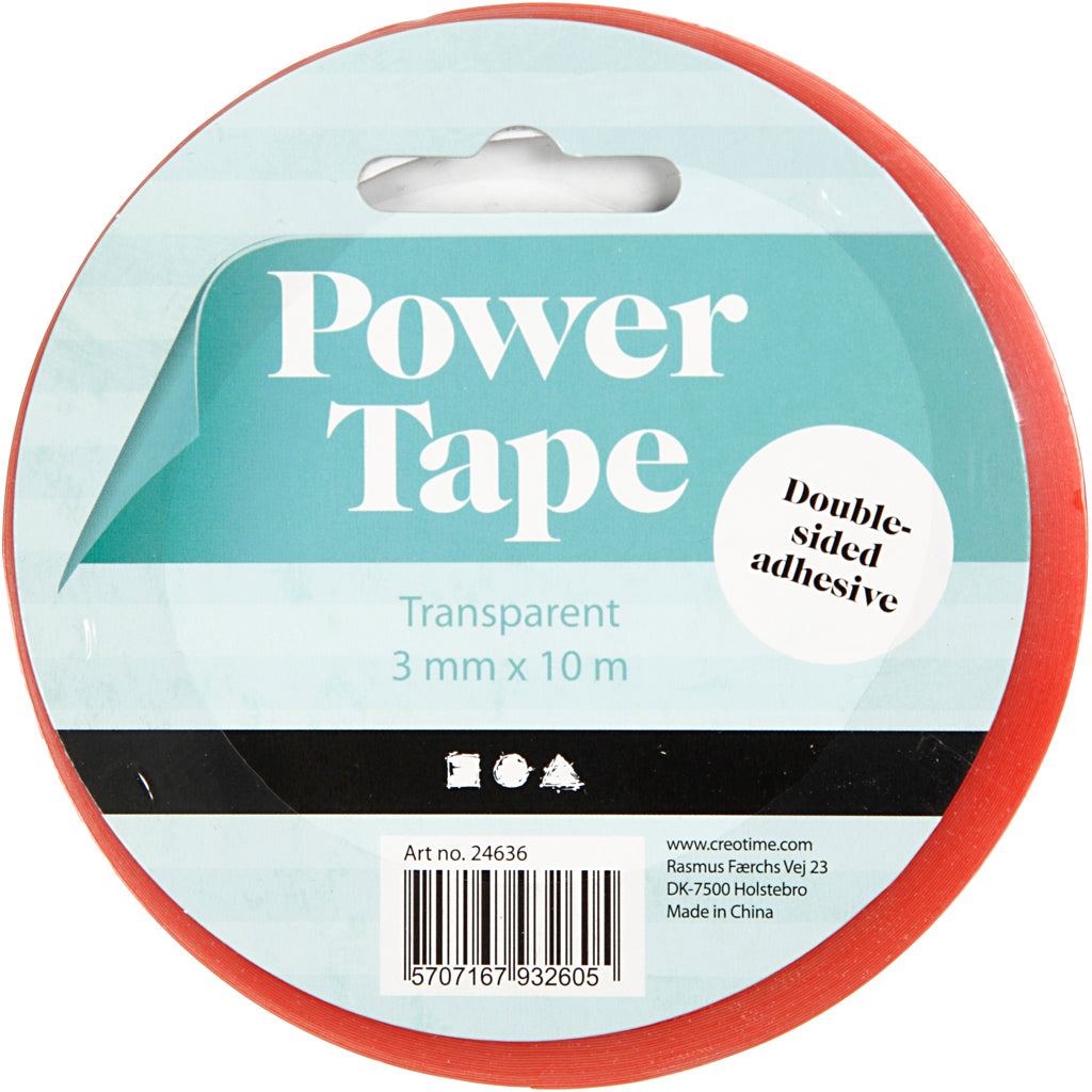 Dubbelzijdig klevend power tape, B: 3 mm, 10 m/ 1 rol [HOB-24636]