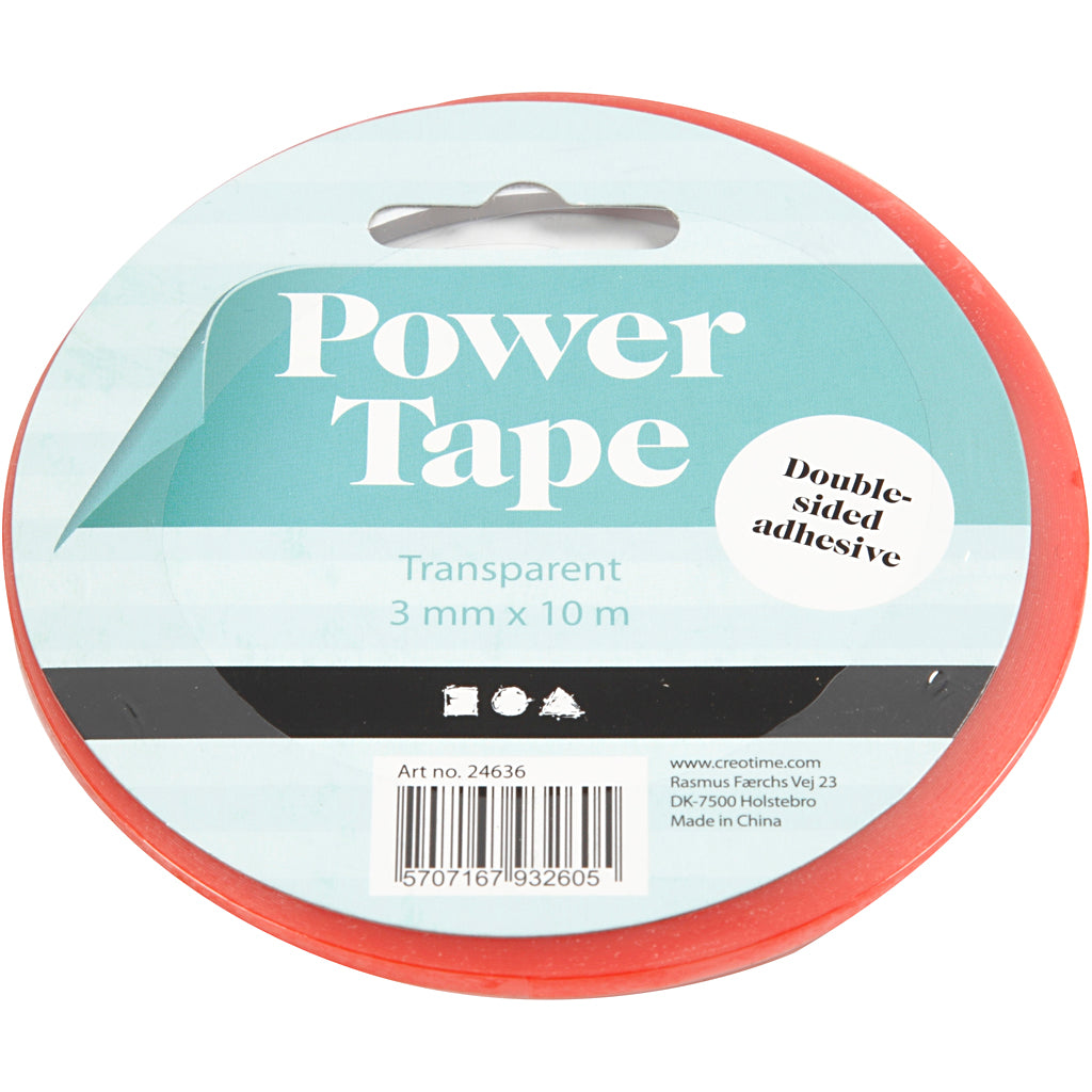 Dubbelzijdig klevend power tape, B: 3 mm, 10 m/ 1 rol [HOB-24636]