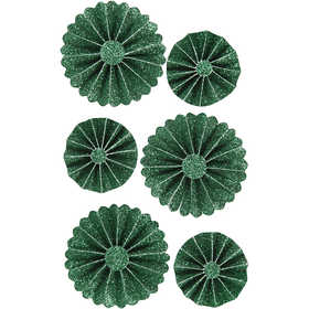 Rosettes, d 35+50 mm, groen glitter, 6 stuk/ 1 doos [HOB-24781]