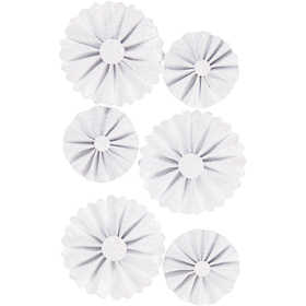 Rosettes, d 35+50 mm, wit glitter, 6 stuk/ 1 doos [HOB-24782]
