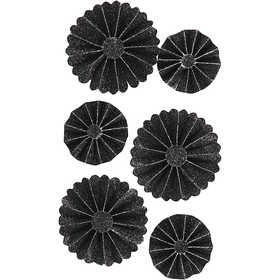 Rosettes, d 35+50 mm, zwart glitter, 6 stuk/ 1 doos [HOB-24787]