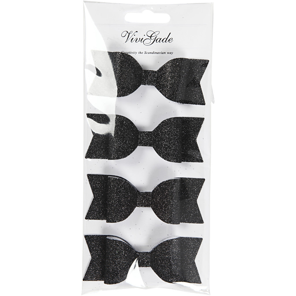 Strikken, afm 31x85 mm, zwart glitter, 4 stuk/ 1 doos [HOB-24789]