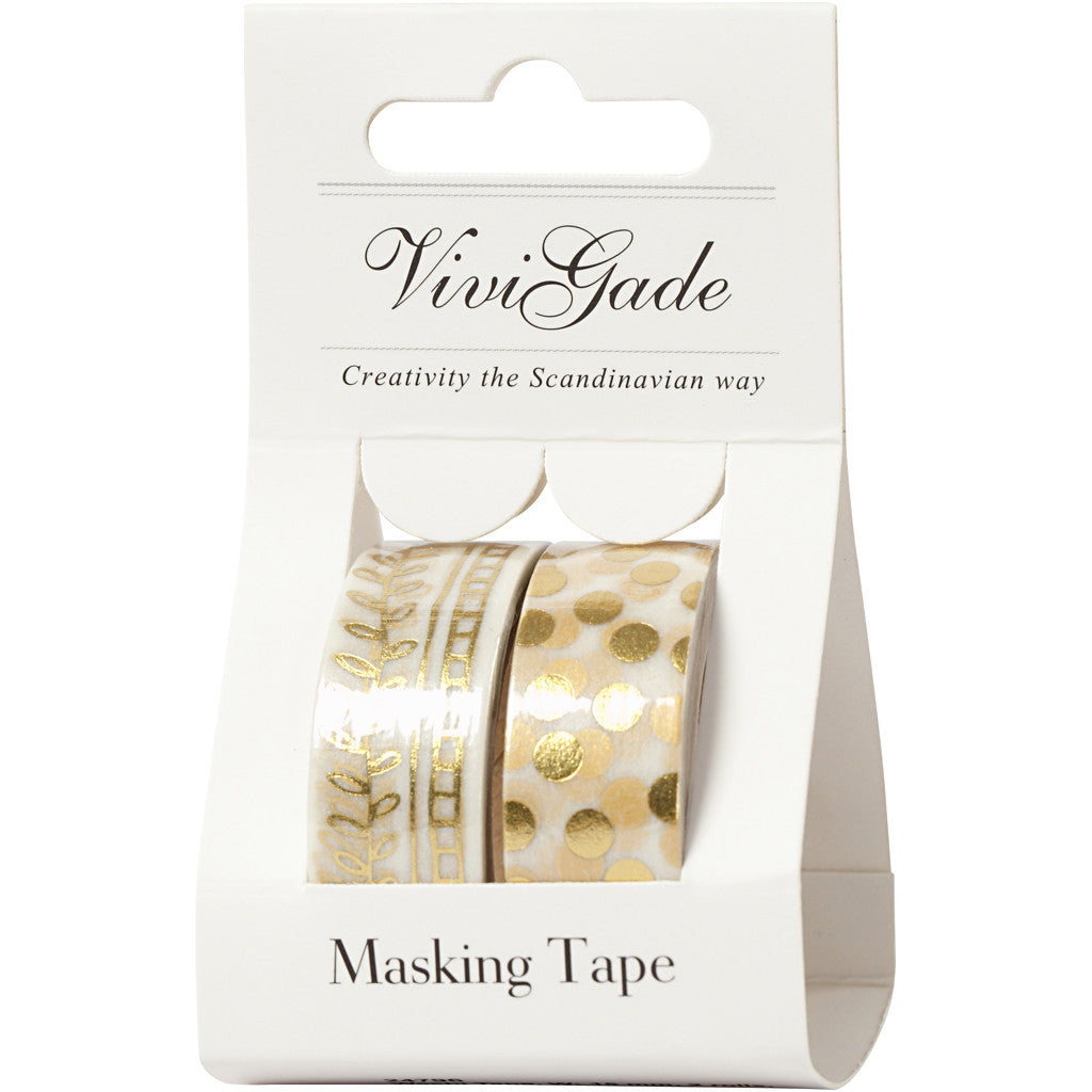 Masking Tape, ranken en stippen - folie, B: 15 mm, goud, 2x4 m/ 1 doos [HOB-24796]
