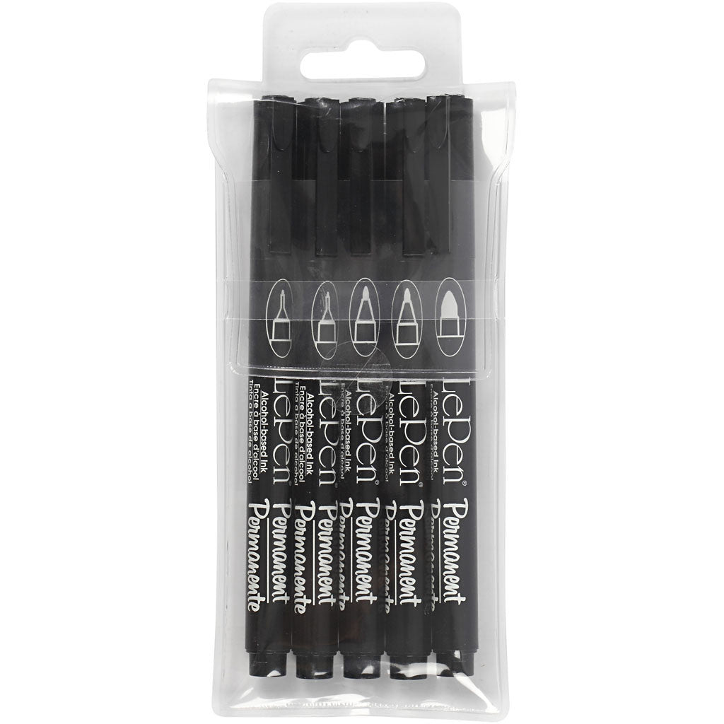 Permanente markers, lijndikte 2x0,6+2x0,8+1,3 mm, zwart, 5 stuk/ 1 doos [HOB-25010]