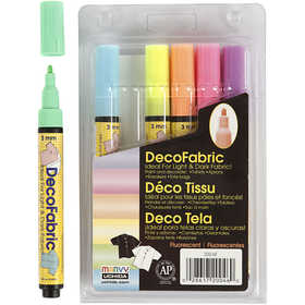 Deco Textielstift, lijndikte 3 mm, neon kleuren, 6 stuk/ 1 doos [HOB-25098]