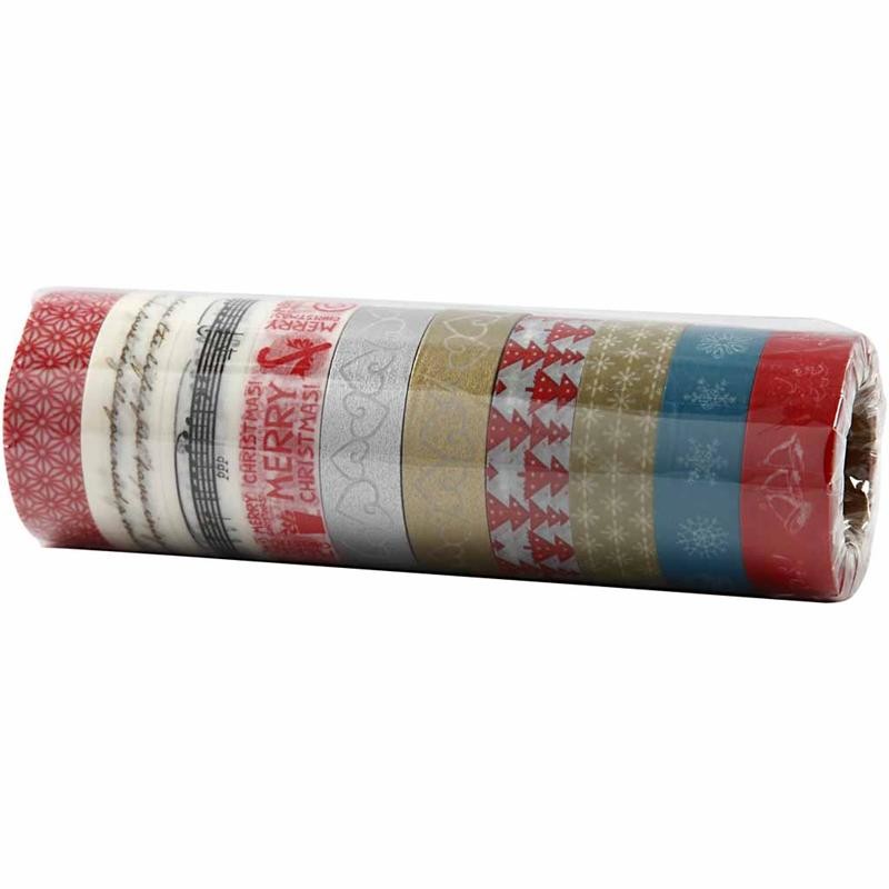 Masking Tape, Kerstmis, B: 15 mm, 10x10 m/ 1 doos [HOB-25194]