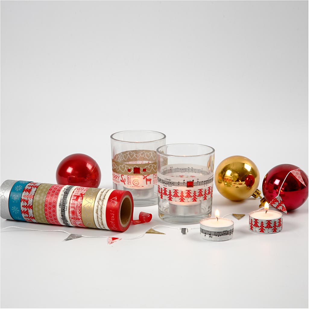 Masking Tape, Kerstmis, B: 15 mm, 10x10 m/ 1 doos [HOB-25194]