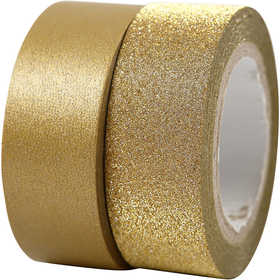 Masking tape, B: 15 mm, goud, 2rol/ 1 doos [HOB-25220]