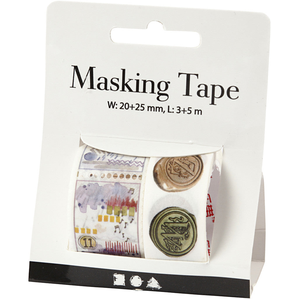 Masking tape, zegels en landschappen, L: 3+5 M, B: 20+25 mm, 2 rol/ 1 doos [HOB-25243]