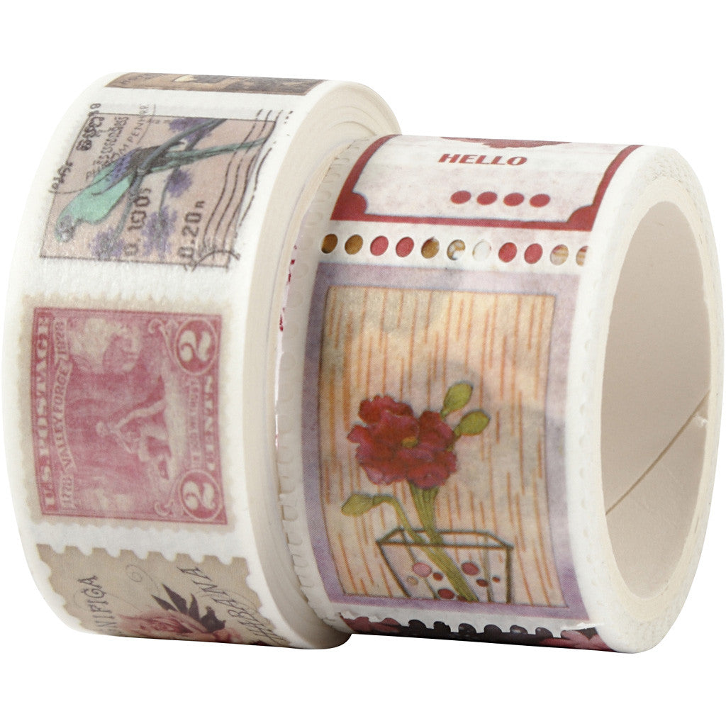 Masking tape, stempel- en bloemmotieven, L: 3+5 M, B: 20+25 mm, 2 rol/ 1 doos [HOB-25244]