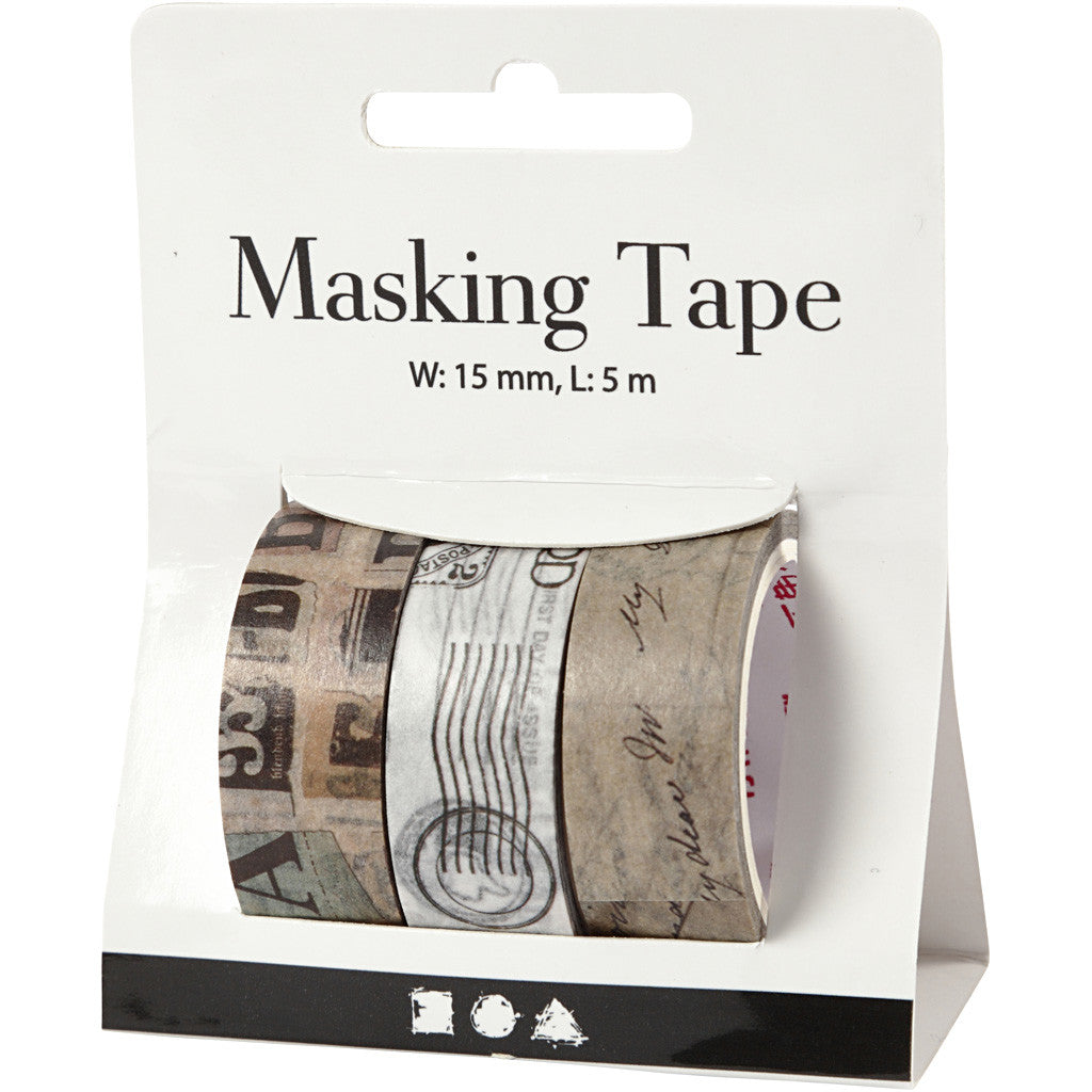 Masking tape, correspondentie, L: 5 M, B: 15 mm, 3 rol/ 1 doos [HOB-25245]
