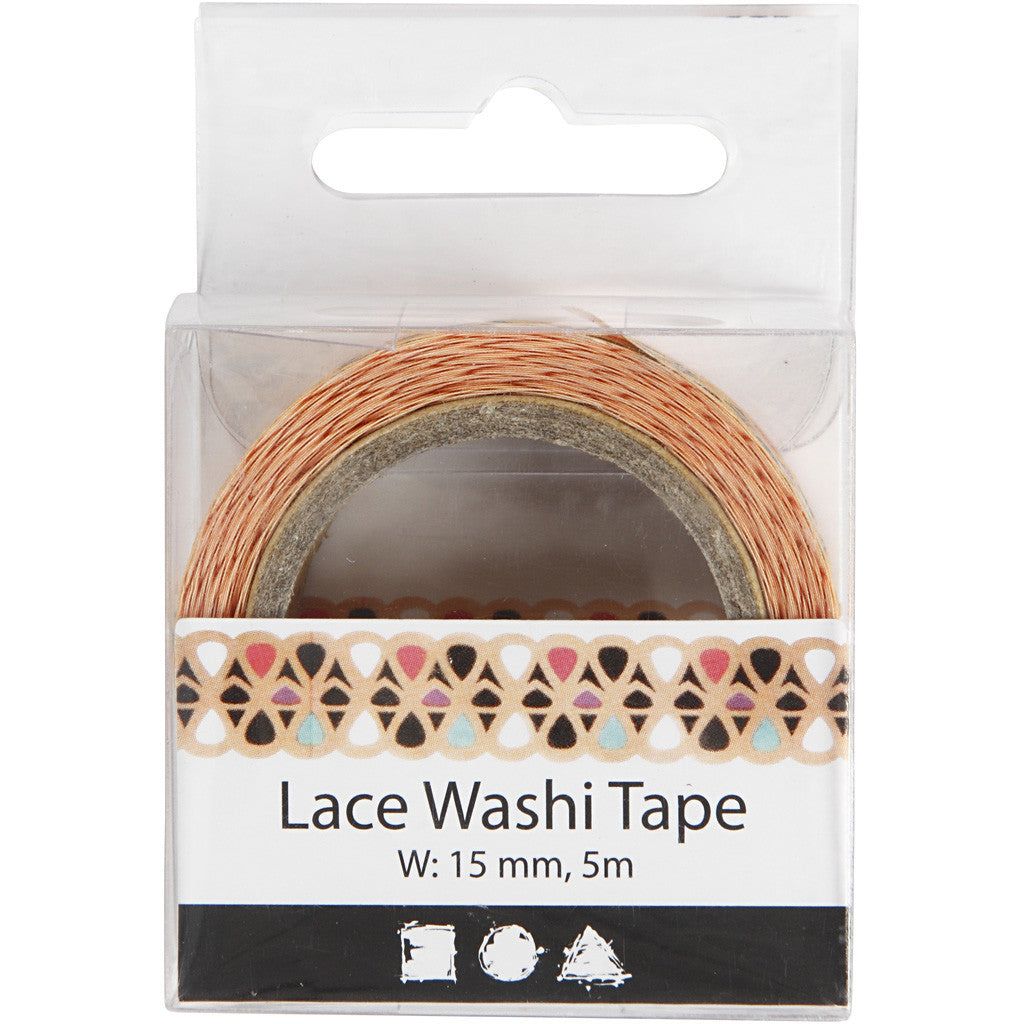 Lace Washi Tape , B: 15 mm, 5 m/ 1 rol [HOB-25264]