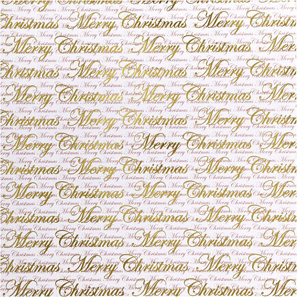Design papier, Merry Christmas en stippen, vel 30,5x30,5 cm, 180 gr, goud, 3 vel/ 1 doos [HOB-25339]