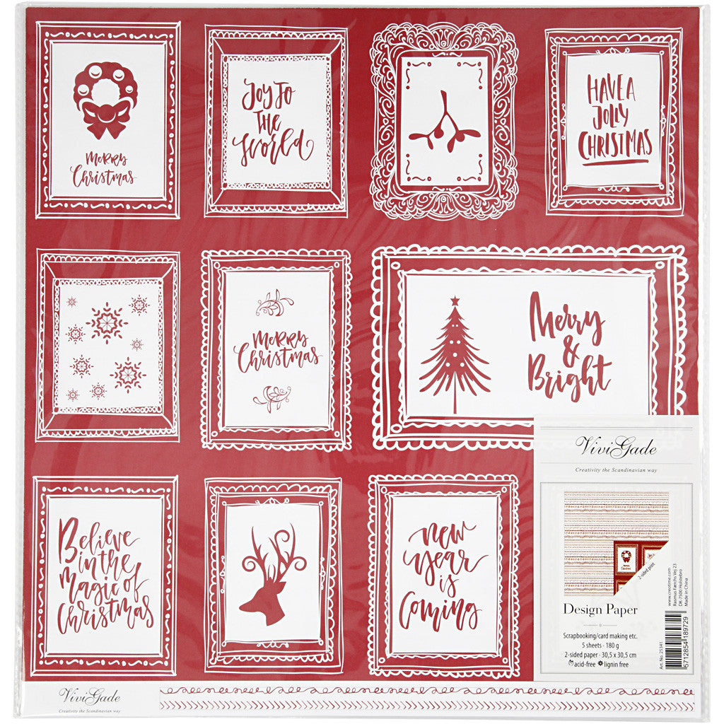 Design papier, lijsten met tekst en doodles, vel 30,5x30,5 cm, 180 gr, 5 vel/ 1 doos [HOB-25341]