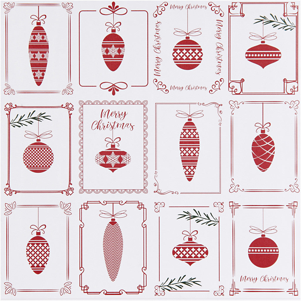Design papier, kerstballen en kerstbomen, vel 30,5x30,5 cm, 180 gr, 5 vel/ 1 doos [HOB-25342]