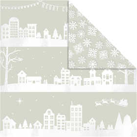 Design papier, huizen en sneeuwvlokken, vel 30,5x30,5 cm, 180 gr, 3 vel/ 1 doos [HOB-25344]