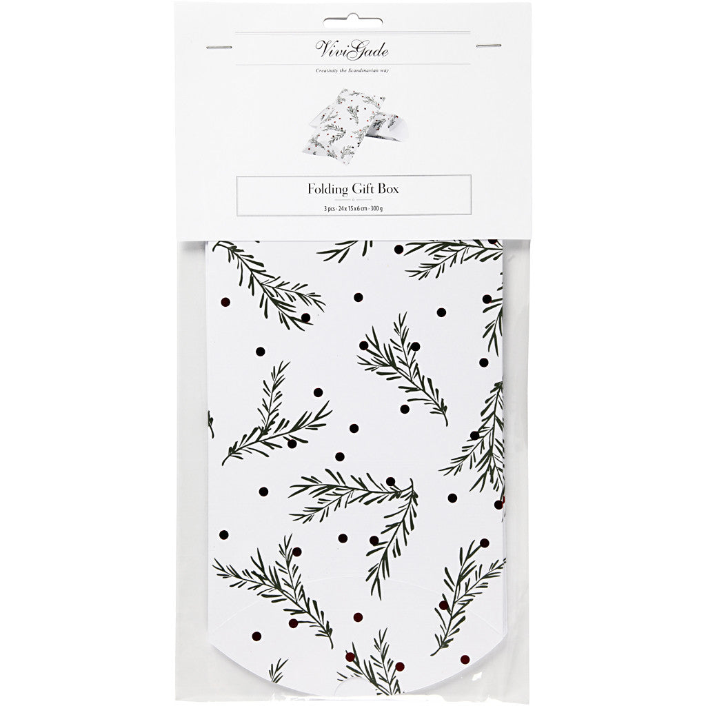 Cadeaudoosjes, tak met kerstballen, afm 18x15x6 cm, 300 gr, groen, rood metallic, wit, 3 stuk/ 1 doos [HOB-25357]