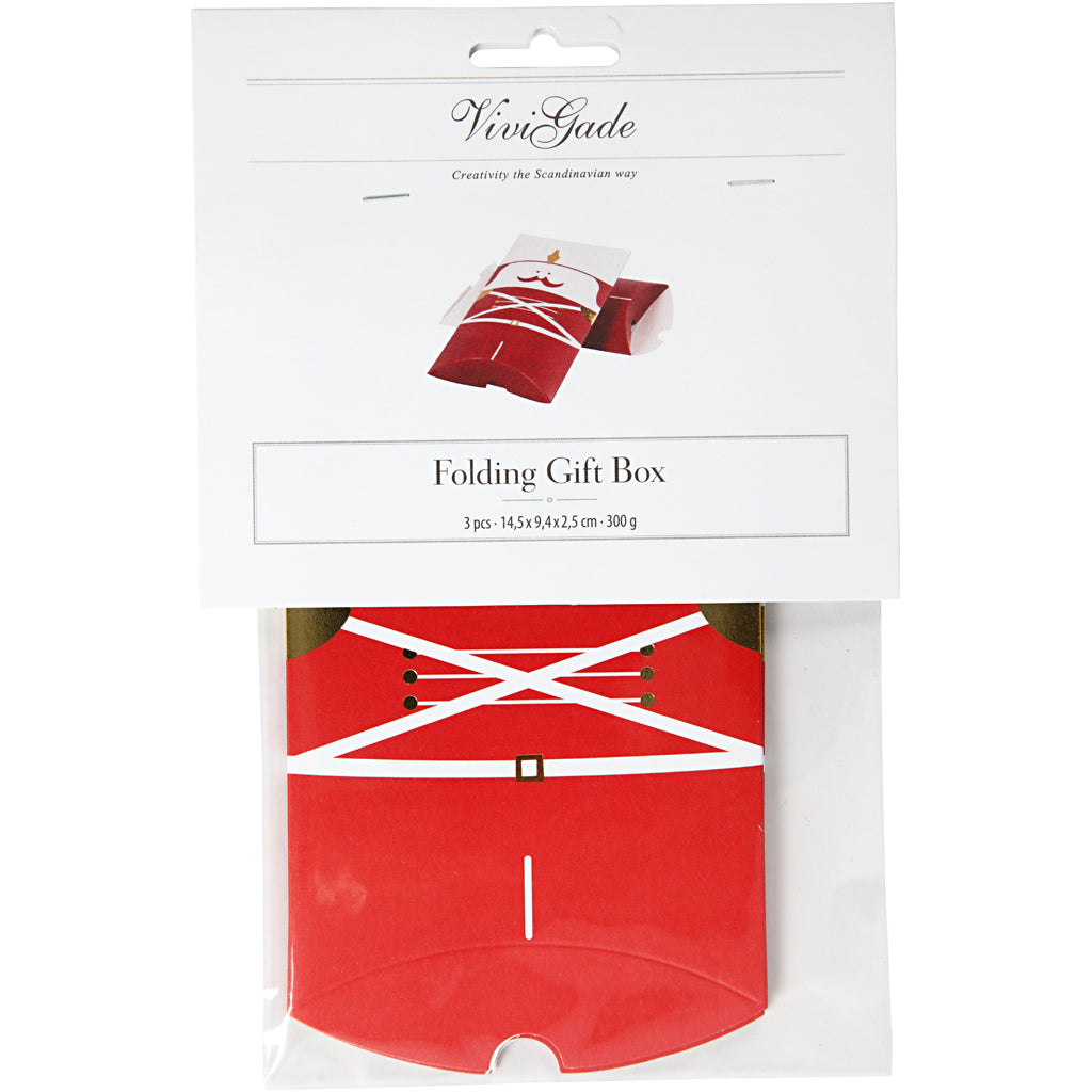 Cadeaudoosjes, notenkraker, afm 12x9,4x2,5 cm, 300 gr, goud, rood, wit, 3 stuk/ 1 doos [HOB-25374]