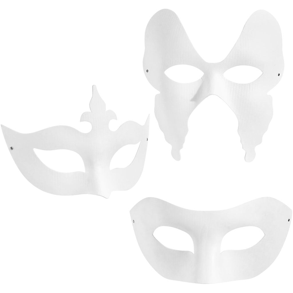 Maskers, H: 10-20 cm, B: 18-20 cm, wit, 3x4 stuk/ 1 doos [HOB-26356]