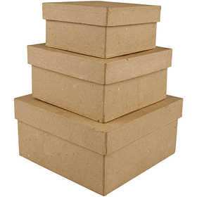 Vierkante Dozen, H: 5+6+7,5 cm, afm 10+12,5+15 cm, 3 stuk/ 1 set [HOB-263720]