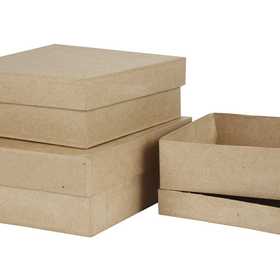 Vierkante Dozen, H: 5+6+7,5 cm, afm 16+18+20 cm, 3 stuk/ 1 set [HOB-263900]