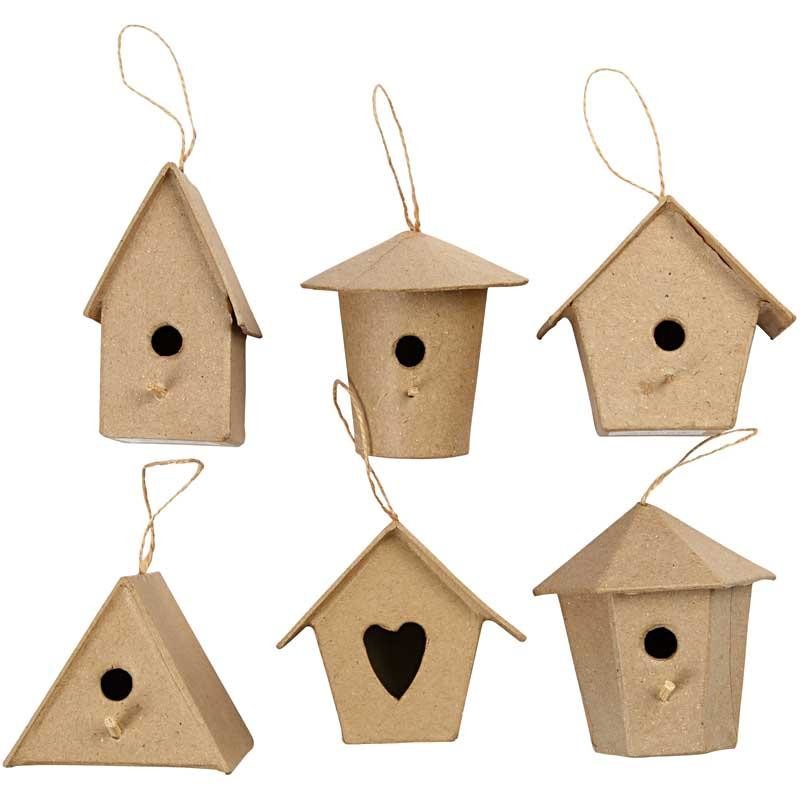 Mini Vogelhuisjes, H: 7 cm, 6 stuk/ 1 doos [HOB-26531]
