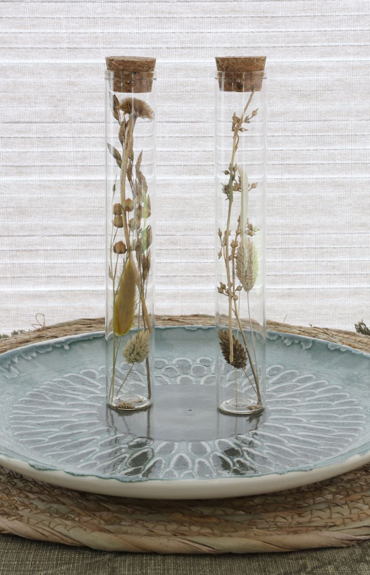 Glazen buis met diverse droogbloemen naturel 20cm hoog (12 st.) [IFS-30344]