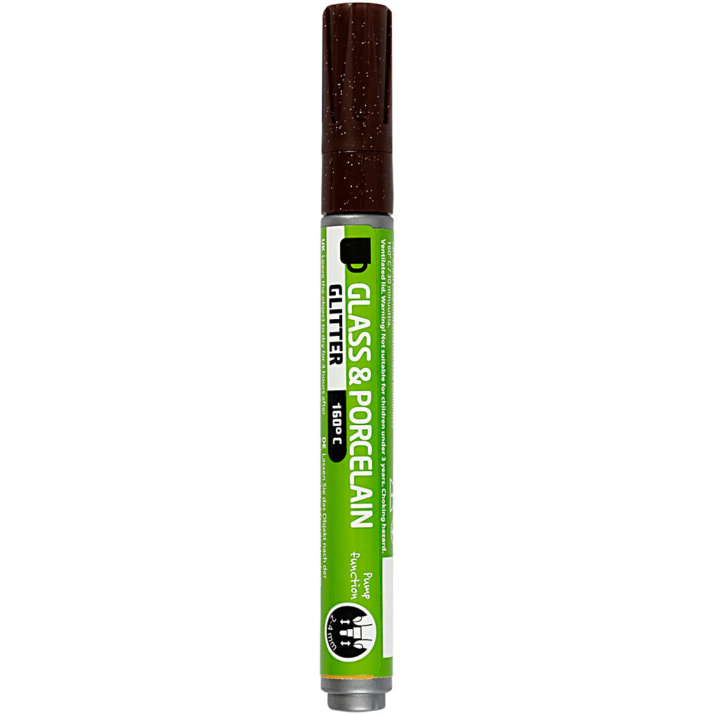 Glass & Porcelain Marker, glitter, line 2-4 mm, semi opaque, brown