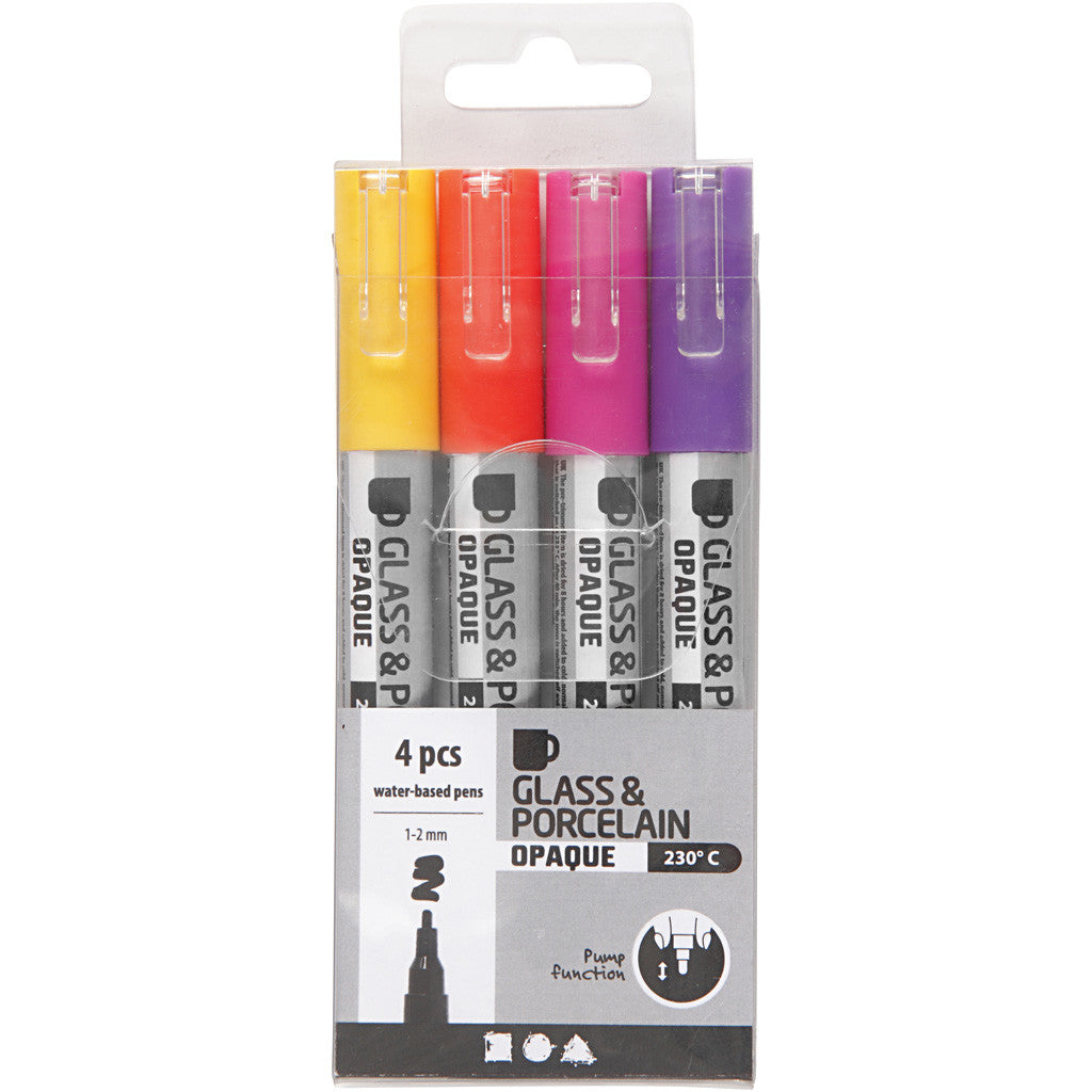 Glas- & Porseleinstiften, lijndikte 1-2 mm, semi-dekkend, oranje, paars, lichtrood, geel, 4 stuk/ 1 doos [HOB-31335]
