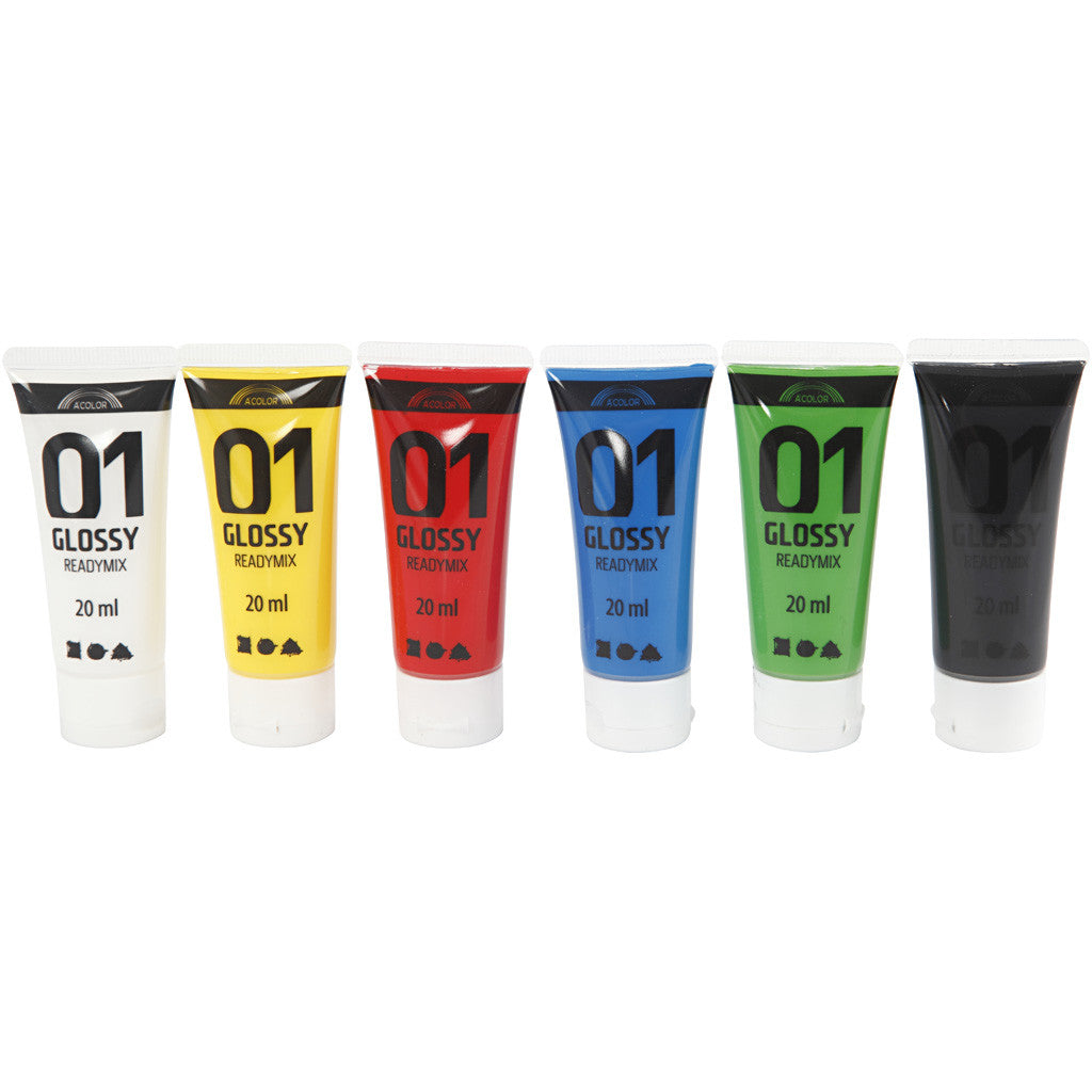 Acrylverf Glossy, standaardkleuren, 6x20 ml/ 1 doos [HOB-32003]