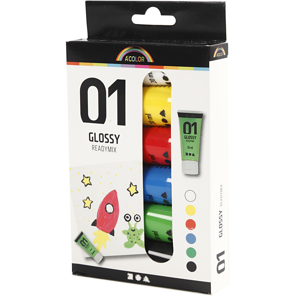 Acrylverf Glossy, standaardkleuren, 6x20 ml/ 1 doos [HOB-32003]