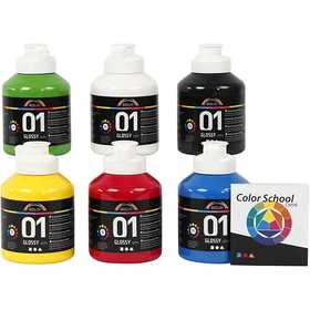 Acrylverf Glossy, primair kleuren, 6x500 ml/ 1 doos [HOB-32032]