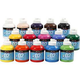 Acrylverf Mat, diverse kleuren, 15x500 ml/ 1 doos [HOB-32100]