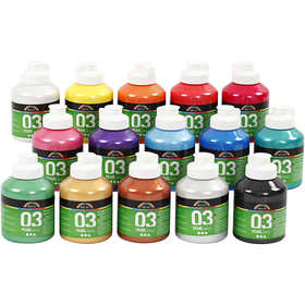 Acrylverf Metallic, metallic, diverse kleuren, 15x500 ml/ 1 doos [HOB-32200]