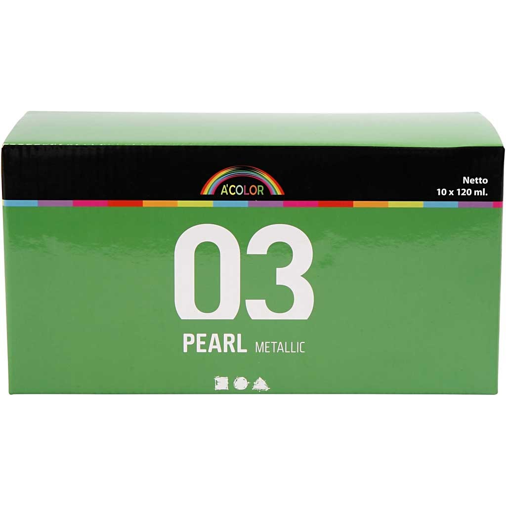 Acrylverf Metallic, metallic, diverse kleuren, 10x120 ml/ 1 doos [HOB-32201]