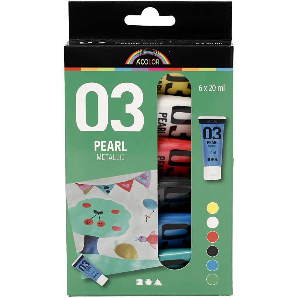 Acrylverf Metallic, metallic, standaardkleuren, 6x20 ml/ 1 doos [HOB-32203]