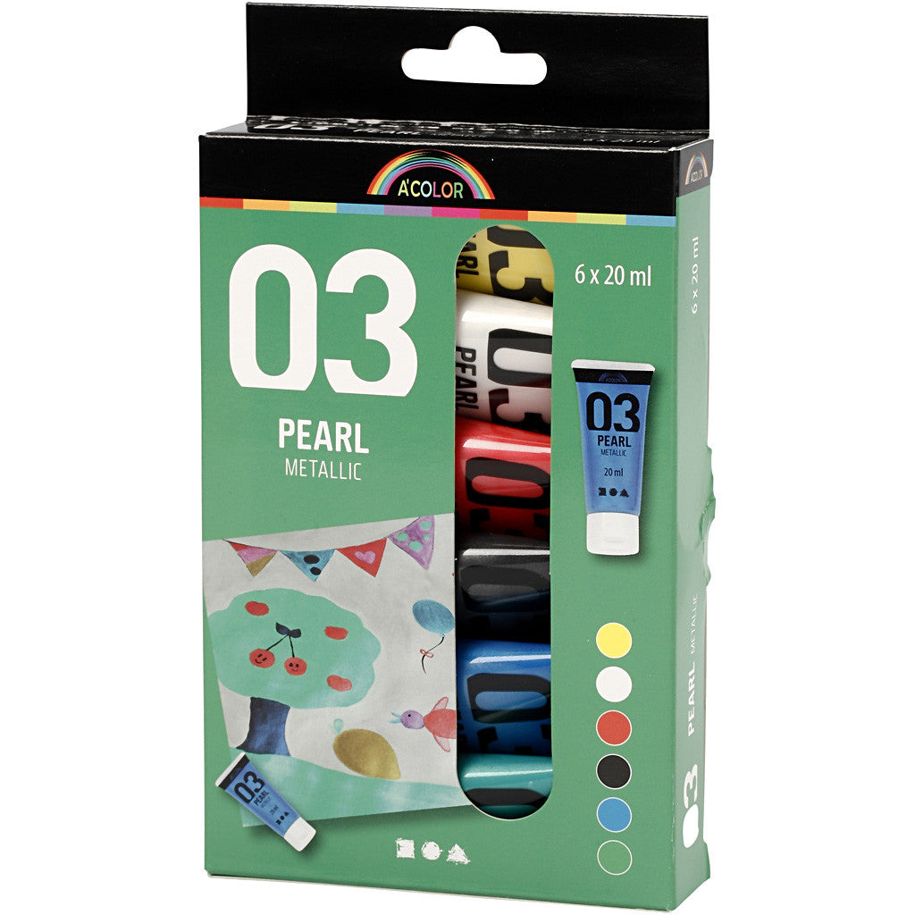 Acrylverf Metallic, metallic, standaardkleuren, 6x20 ml/ 1 doos [HOB-32203]