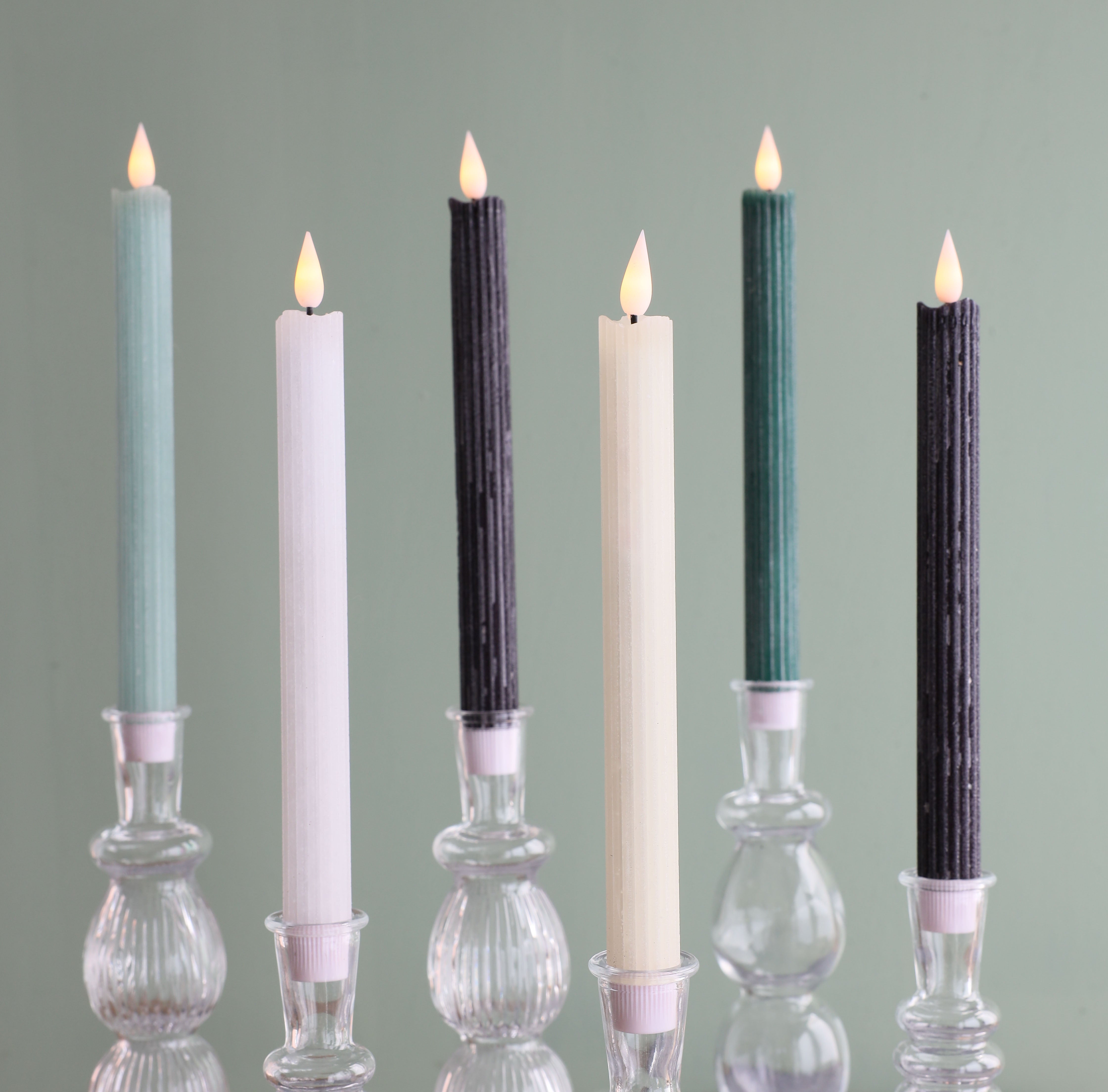 LED Pencil kaars Ø2.1 h. 25cm mosgroen (Set 2 st) [IFS-32580]