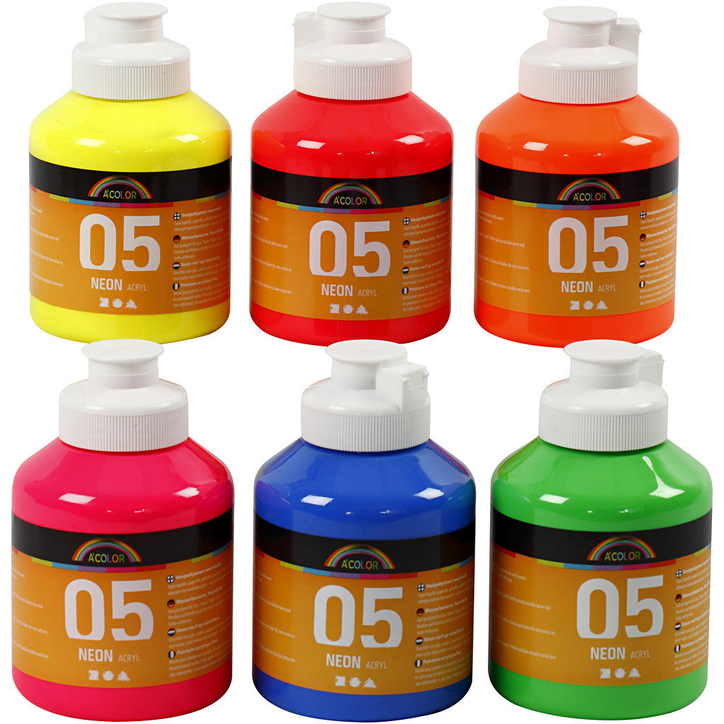 Acrylverf Neon, neon kleuren, 6x500 ml/ 1 doos [HOB-32600]