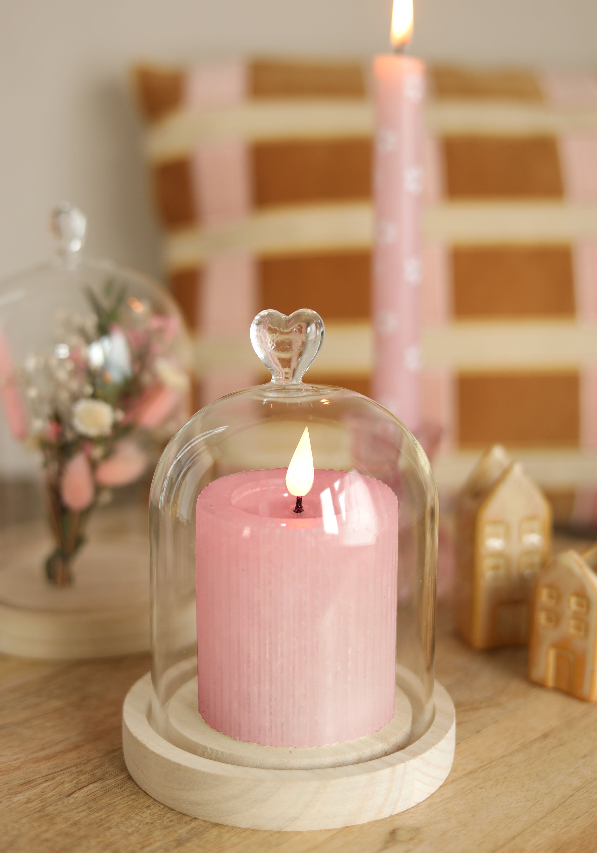 LED Pillar kaars Ø7 h. 7,5cm roze (1 st) [IFS-32604]