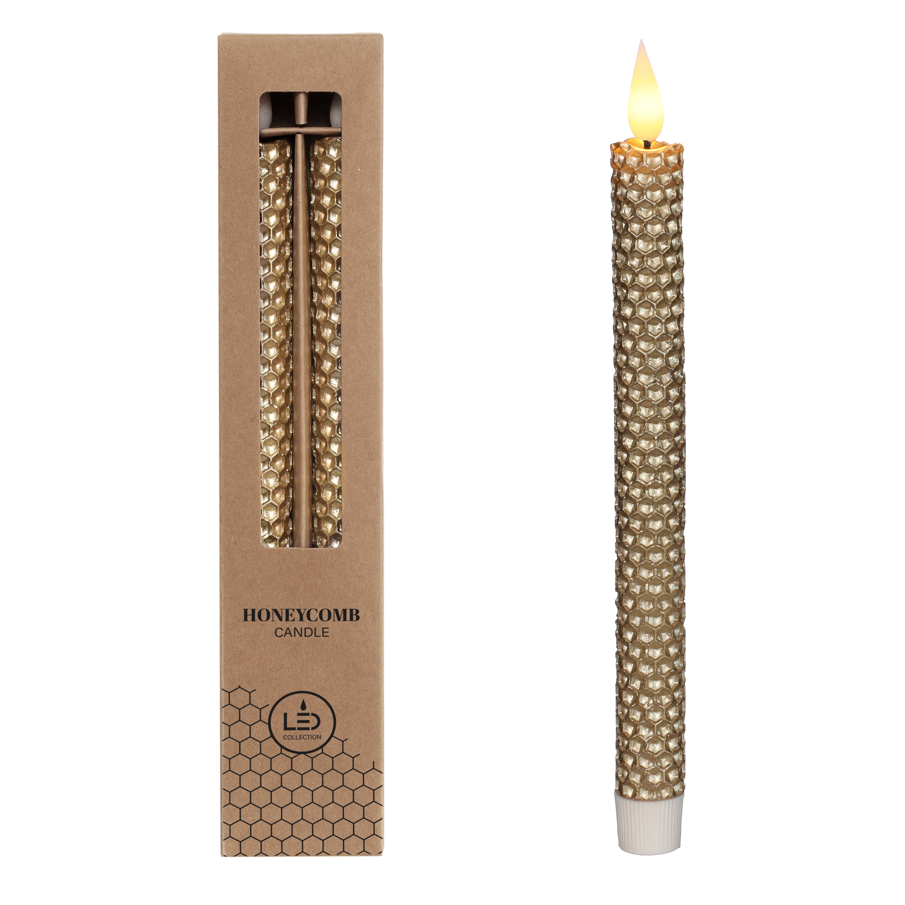 LED honeycomb candle   Ø2.2 h. 25cm Gold (set 2 pcs)