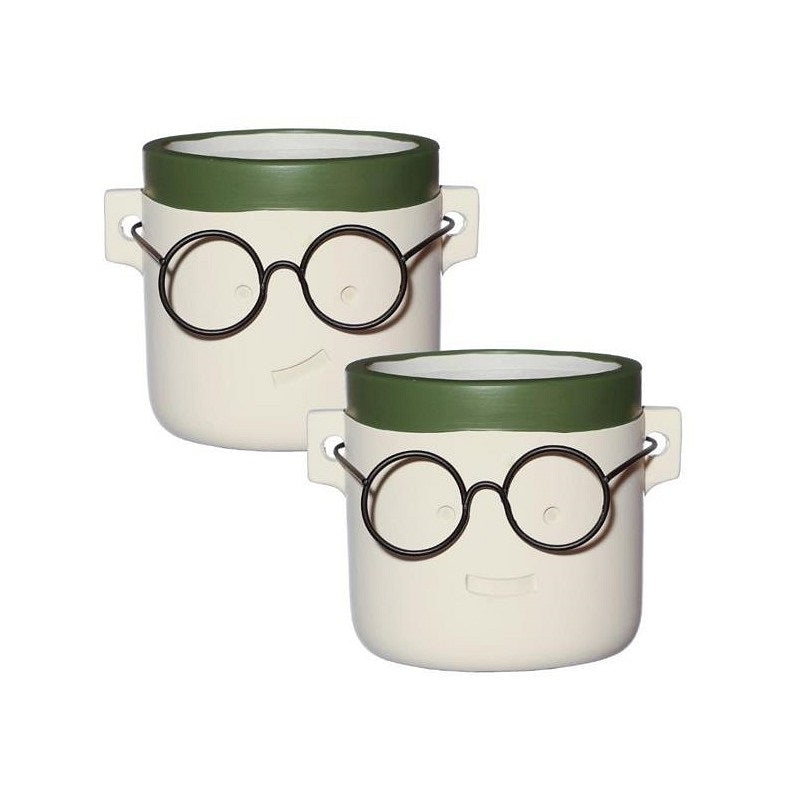 Plant pot  with glasses White/Green 2 ass. Ø7.5 h.7 cm (6 Pcs)