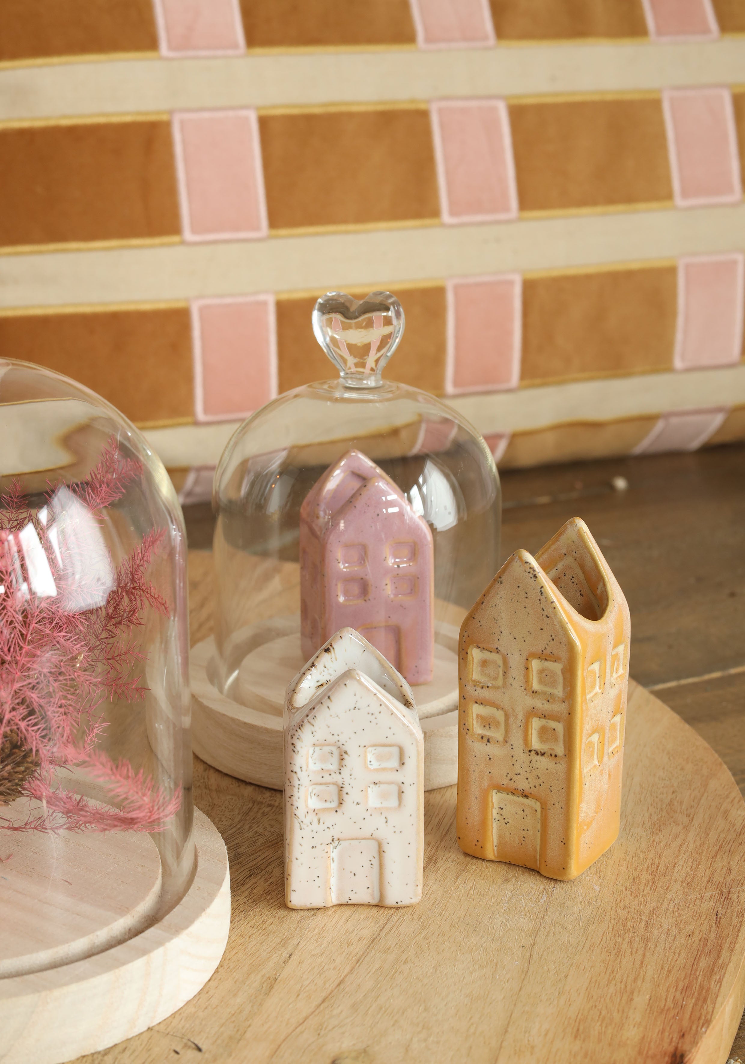 Glazen stolp met glazen knop met houten basis Ø10 h.12 cm (1 st) [IFS-29311]