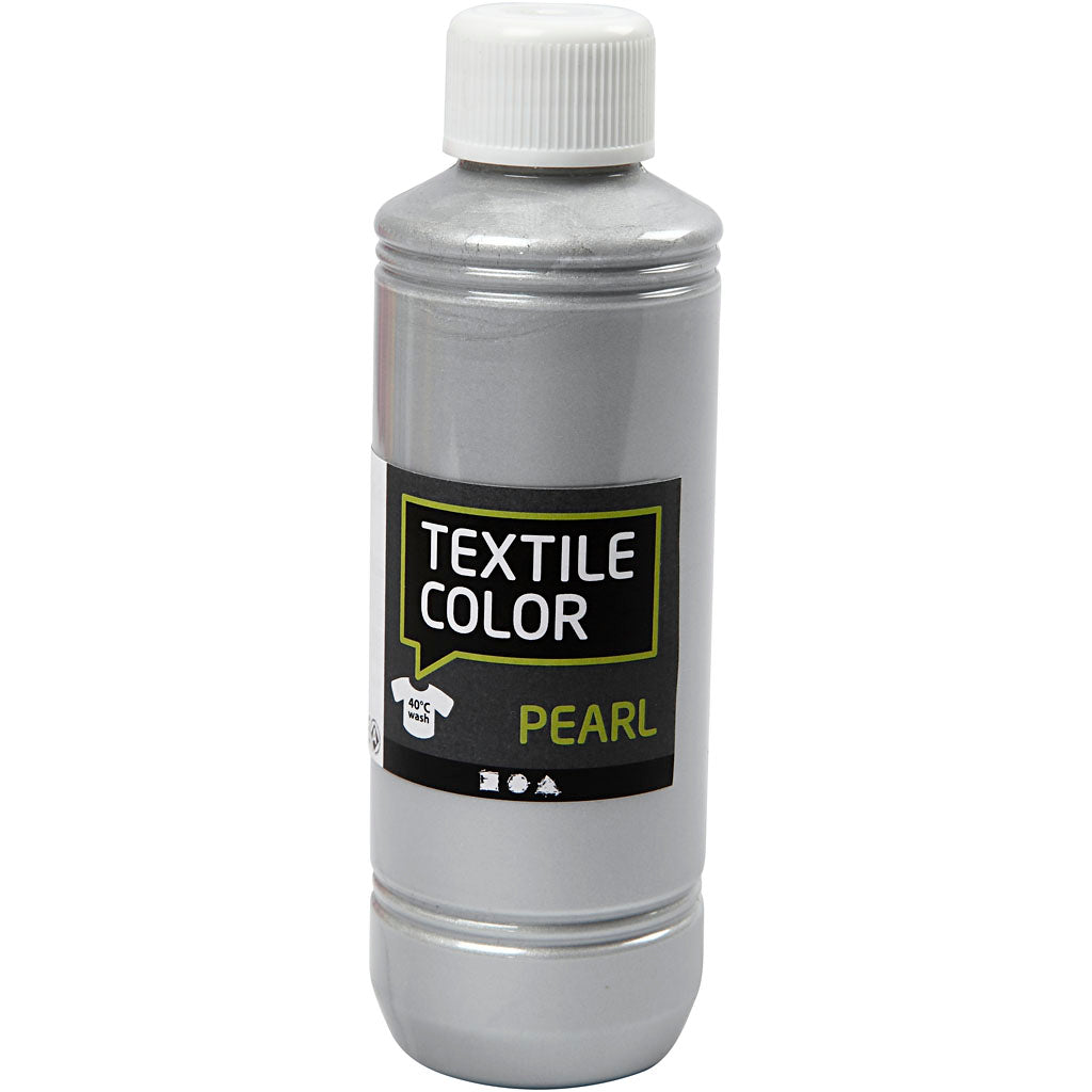 Textielkleur, parelmoer, zilver, 250 ml/ 1 fles [HOB-33762]