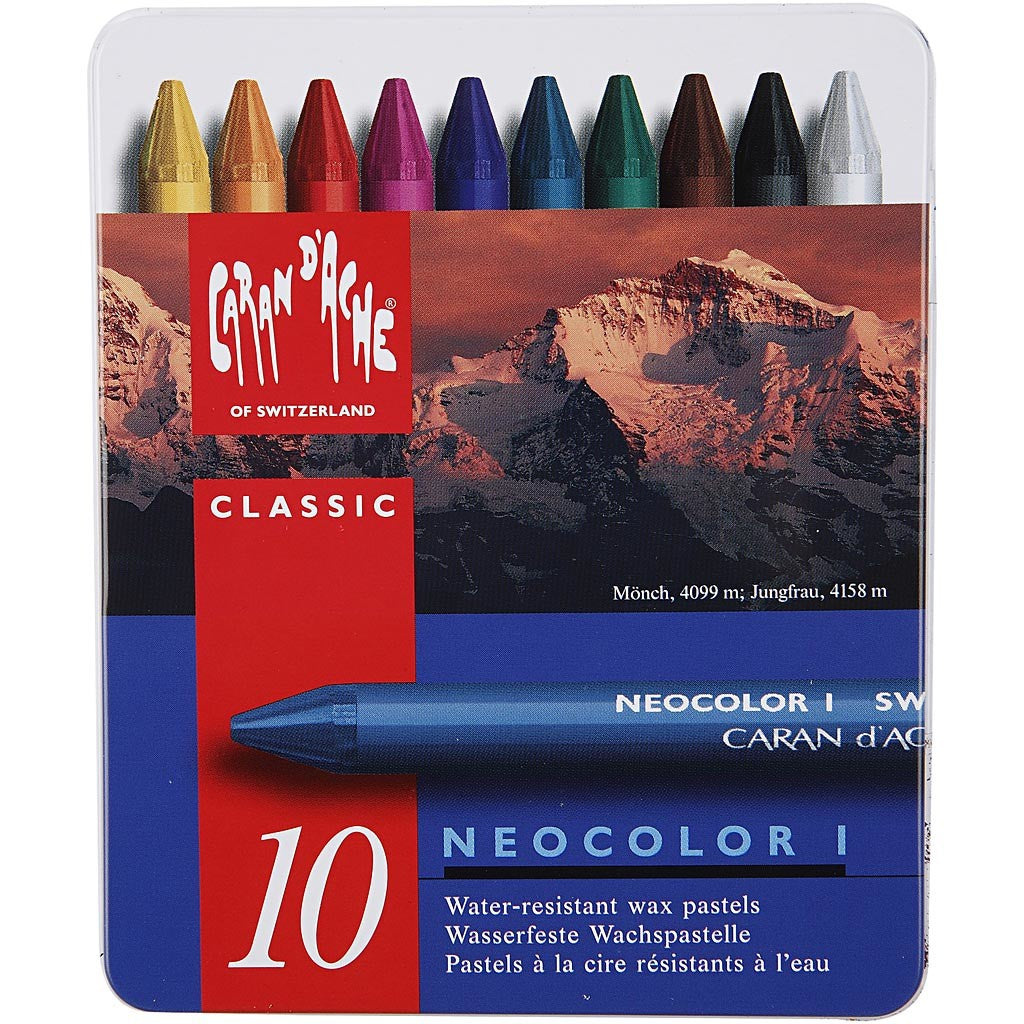 CARAN D’ACHE Neocolor I, L: 10 cm, dikte 8,5 mm, diverse kleuren, 10 stuk/ 1 doos [HOB-34010]
