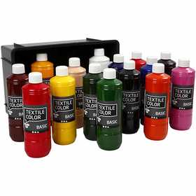 Textielkleur, diverse kleuren, 15x500 ml/ 1 doos [HOB-34140]