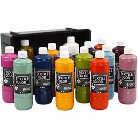 Textielkleur, diverse kleuren, 15x500 ml/ 1 doos [HOB-34165]
