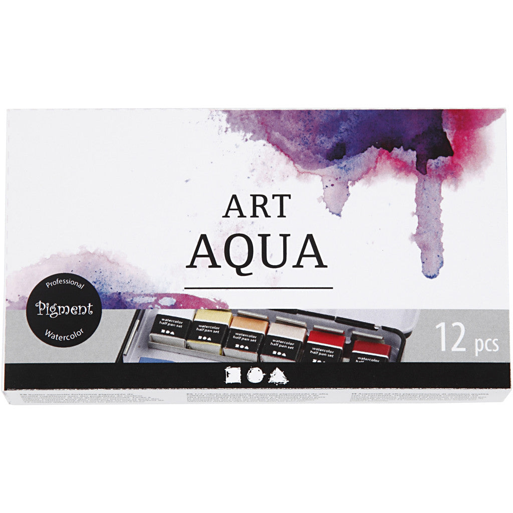 Art Aquarelverf, ½-pan, afm 10x15x20 mm, standaardkleuren, 12 kleur/ 1 doos [HOB-34244]
