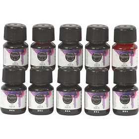 Vloeibare Aquarelverf, diverse kleuren, 10x30 ml/ 1 doos [HOB-34399]