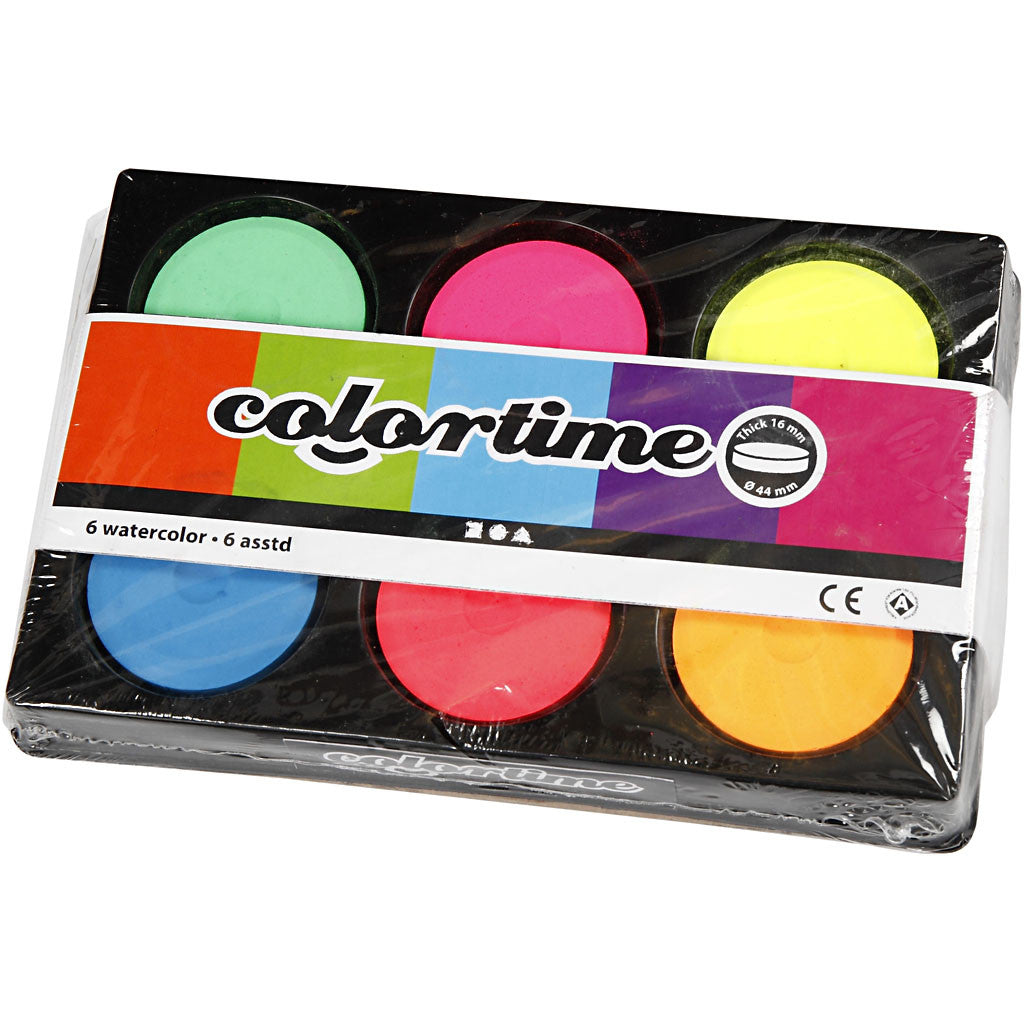 Waterverf, H: 16 mm, d 44 mm, neon kleuren, 1 doos [HOB-34591]